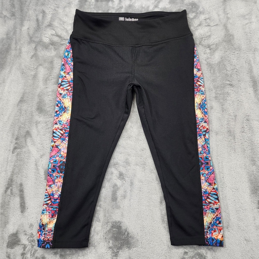 LuLaRoe Leggings Womens S Black Colorful Geometric Stripe Crop Capri Workout Gym